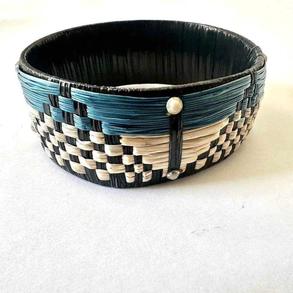 Raffia  hand woven blue and tan bracelet